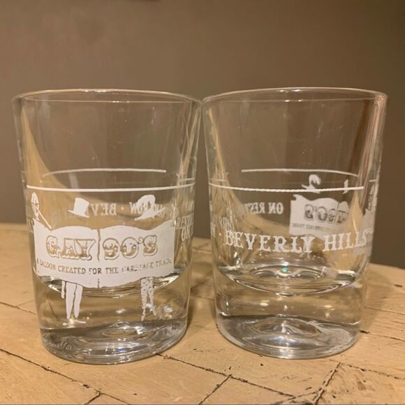 VTG Gay 90s Saloon Whiskey Glasses Beverly Hills - Picture 1 of 11